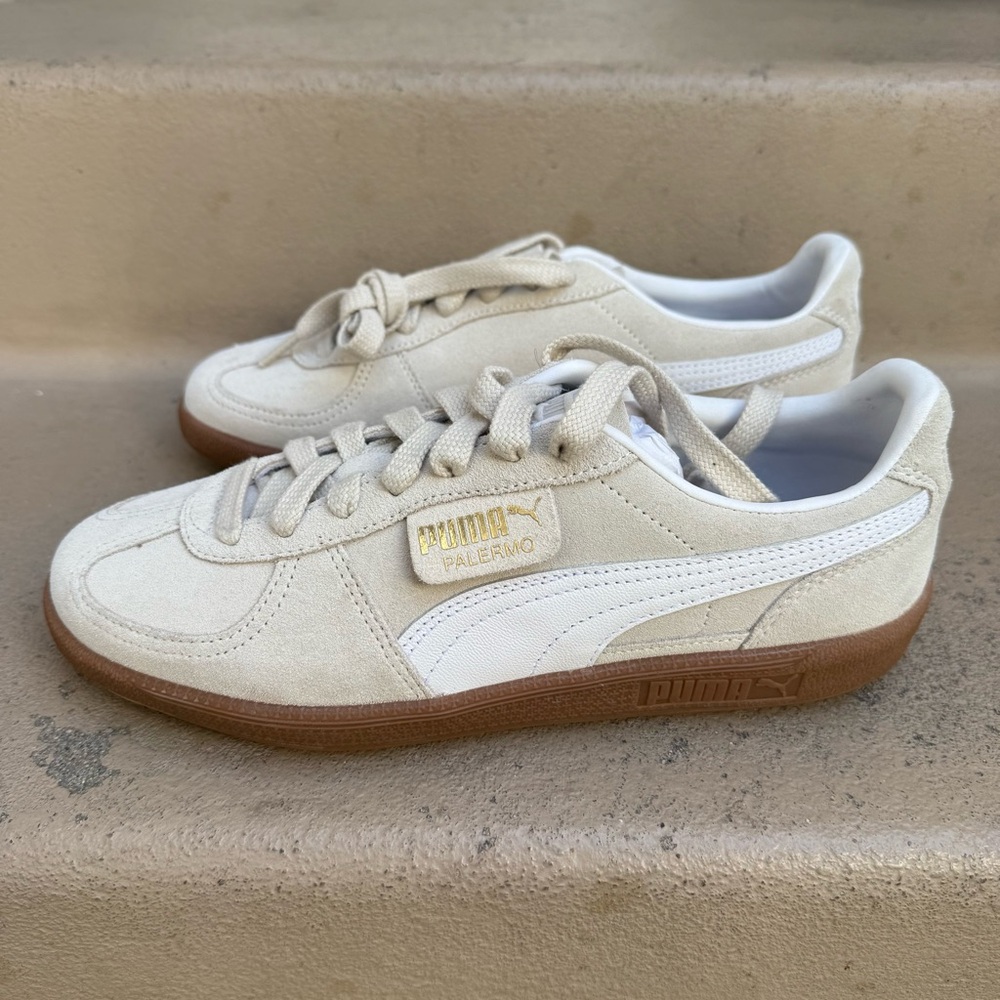 Puma Palermo Beige and White Sneakers